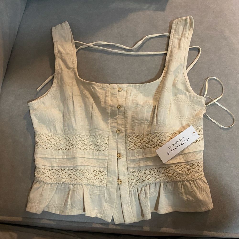 Cream Sleeveless Top with Lace Detail